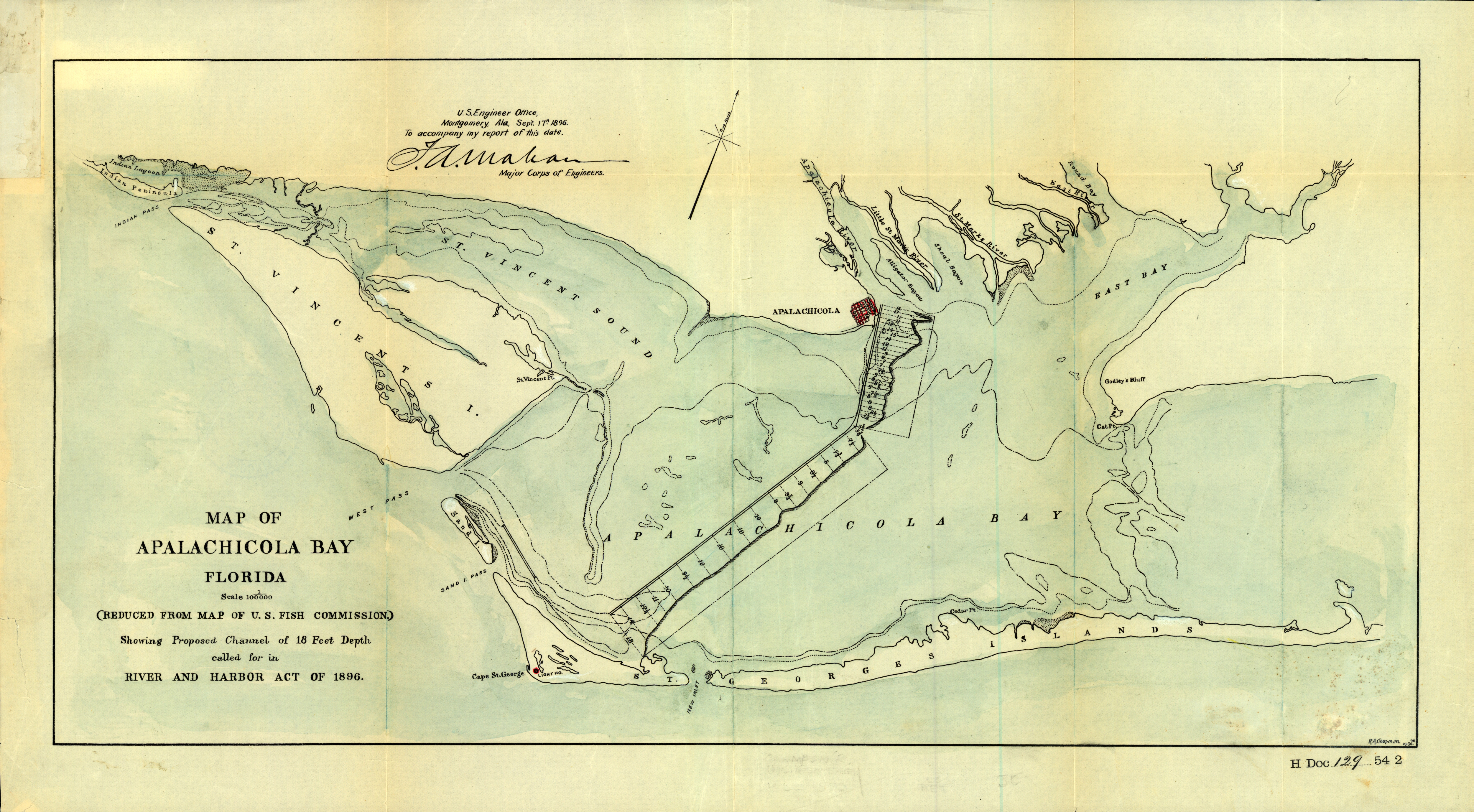 Map of Apalachicola Bay Florida, 1896.